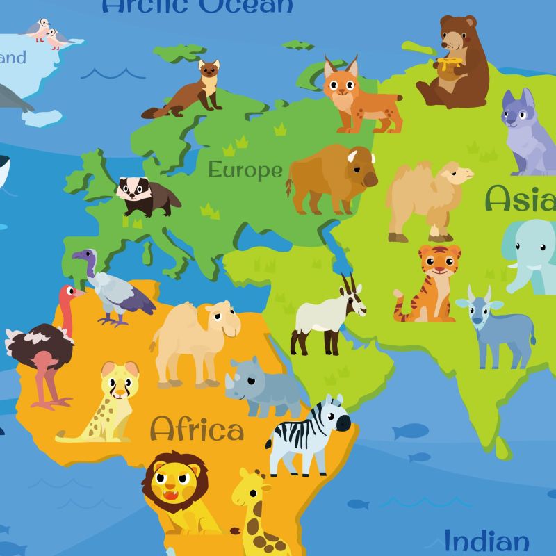 Animal World Map Wall Sticker