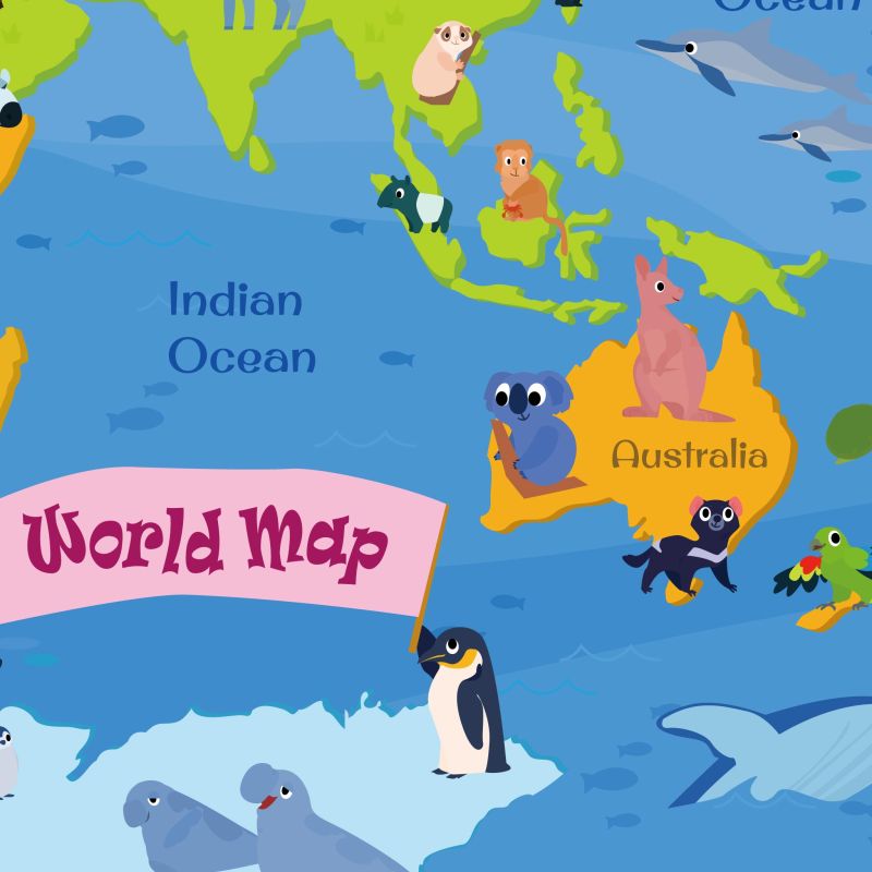 Animal World Map Wall Sticker