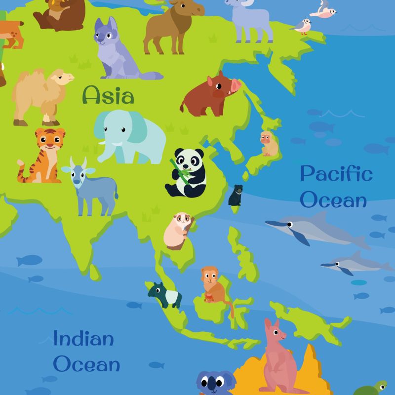 Animal World Map Wall Sticker